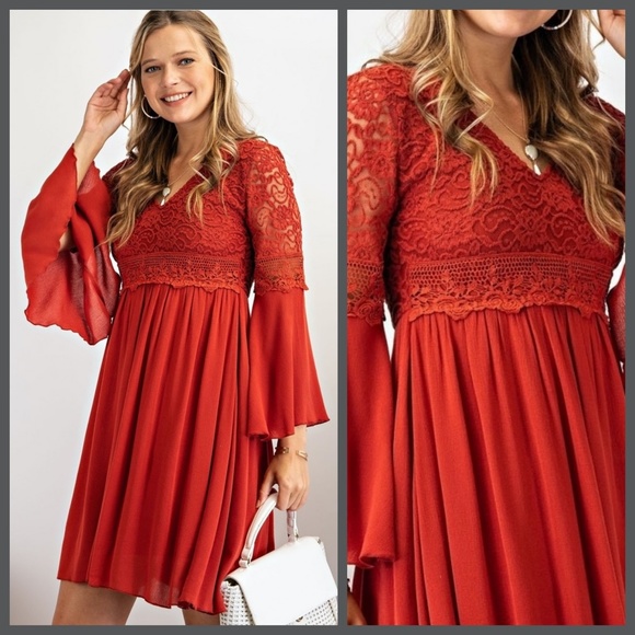 Easel "Sultry Dance" Boho Mini Dress Crochet Lace Fitted Bodice & Slinky Skirt - Picture 5 of 14